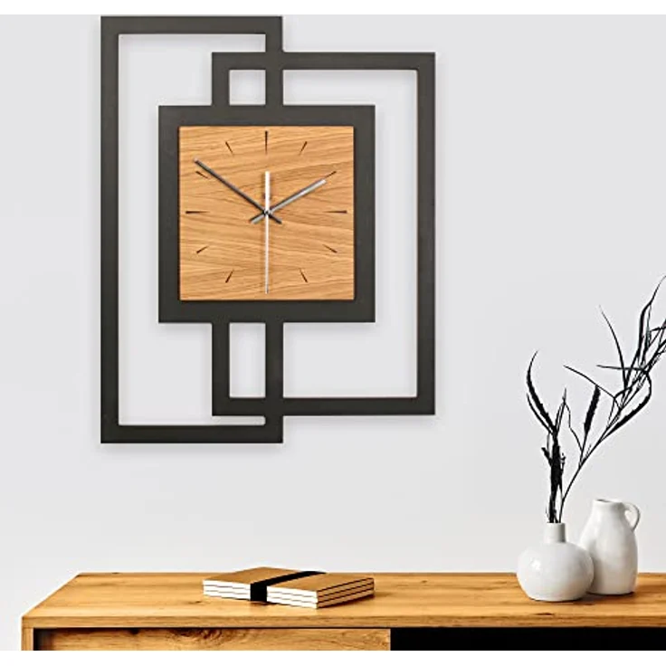 Kreative Feder Designer-WANDUHR aus Holz Größe ca.46,5x59 cm schwarz-braun - Designeruhr mit flüsterleisem Uhrwerk (leises Funkuhrwerk) – Bild 5