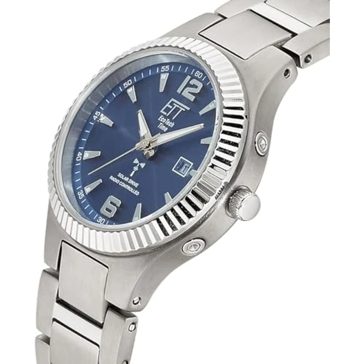 ETT Eco Tech Time Funk Solar Damen Uhr Analog mit Titan Armband ELT-11670-32M, sportlich elegant, funkesteuerte Zeitumstellung, blau – Bild 2