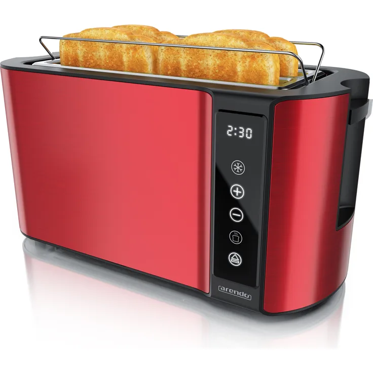 Arendo 4-Scheiben Langschlitztoaster FRUKOST TOUCH, Wärmeisoliertes Doppelwandgehäuse, 1500 W, Touchpanel, 7 Bräunungsgrade, Brötchenaufsatz, Memoryfunktion
