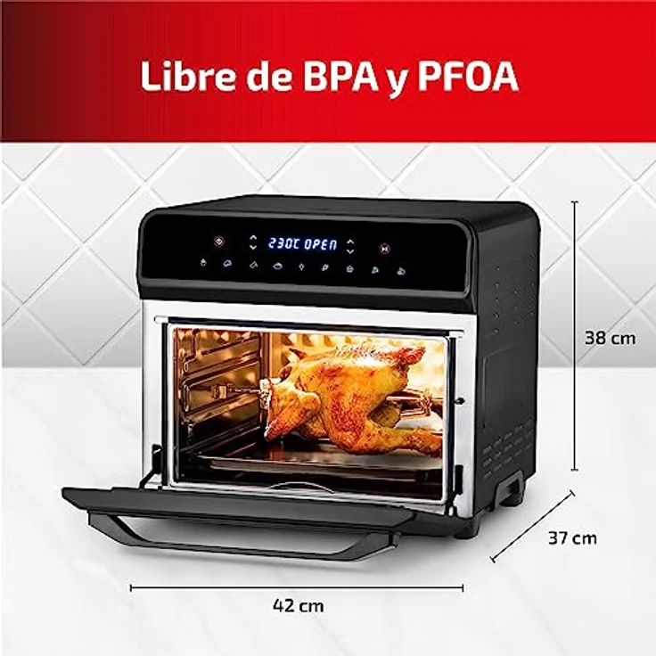 Ufesa Magnum Airfryer Airfryer Luftfritteuse, 23 l, energiesparend, 8 Programme, Rostisserie, 1800 W, digitale Steuerung, Temperatur 230 °C, 6 Zubehörteile enthalten, Metallkörper – Bild 2
