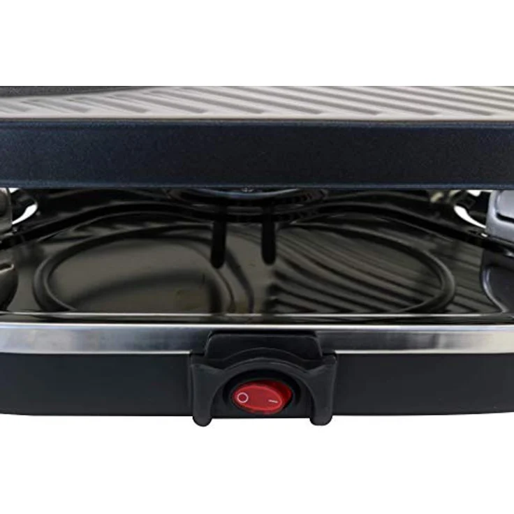 Expo Börse Raclette Tischgrill für 8 Personen, Partyraclette mit Crêpesmaker, 8 Anti-Haft Pfännchen, 1200 W, ovale Form, schwarz – Bild 6