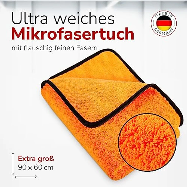 ALCLEAR 9520 XXL Auto Trockentuch, Mikrofaser Tuch 90x60 cm, saugstark & fusselfrei, orange, für Lack, Glas, Kunststoff, Felgen, 1 Stück – Bild 2