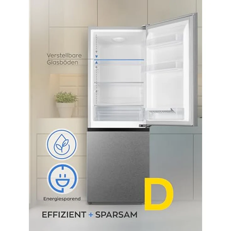 Heinrich´s Kühlgefrierkombination 175Liter, LED Innenraumbeleuchtung, leise 39dB, (inox) – Bild 2