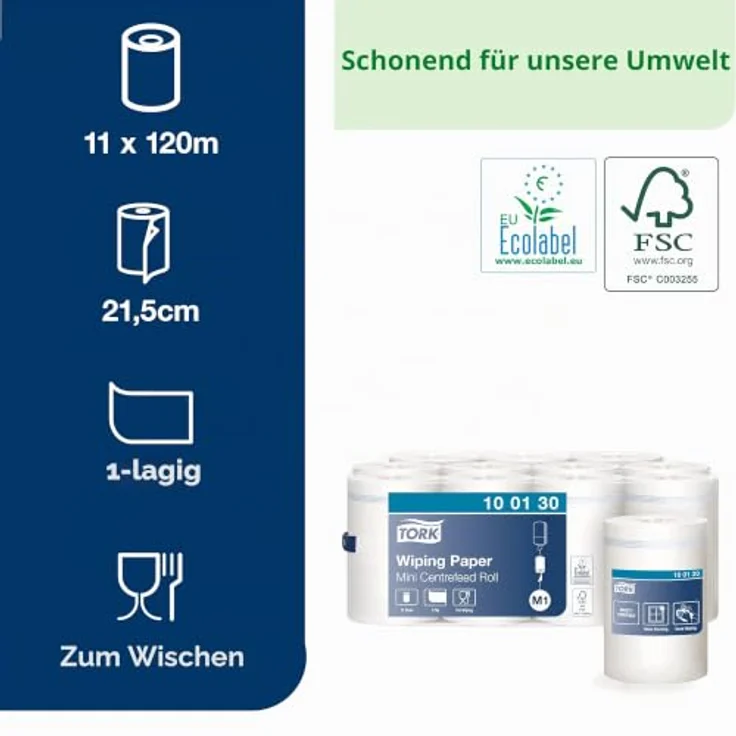 Tork Wischtücher Advanced 415 Mini 1-lagig 21,5cmx120m unperforiert we – Bild 2