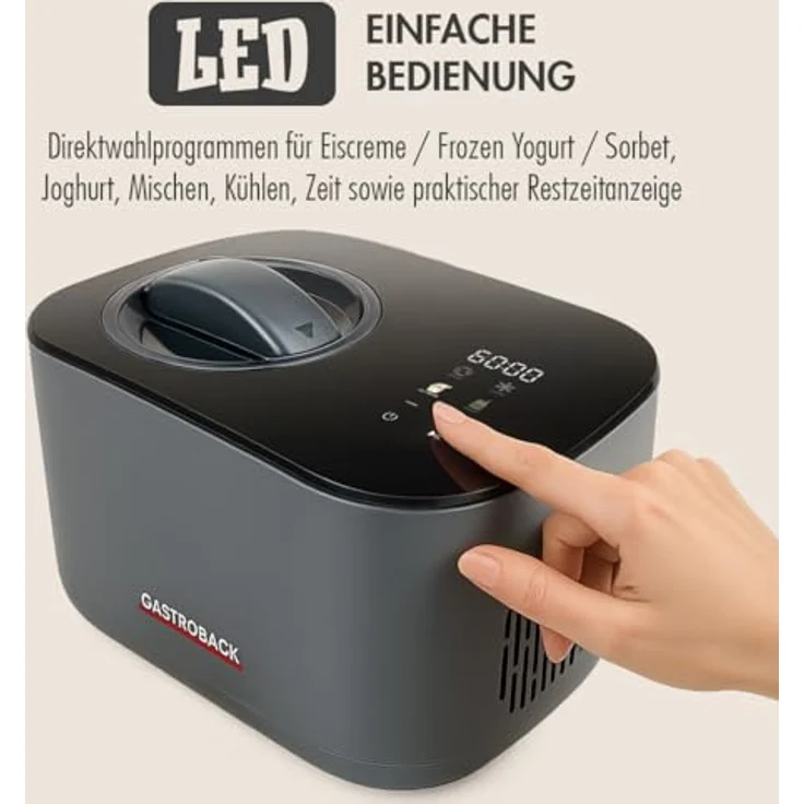 GASTROBACK Mini Eismaschine 2-in-1 mit Kompressor, 100 Watt, Eiscreme- und Joghurtmaschine für Zuhause, gleichmäßige Rührleistung, automatische Kühlfunktion, kompaktes Design – Bild 3