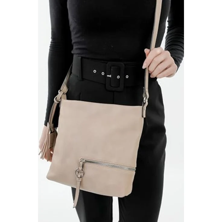 Tamaris TAS Nele, Handtasche aus Feinsynthetik in Echtleder-Optik, beige, mit längenverstellbarem Umhängeriemen und Reißverschlussfach – Bild 4