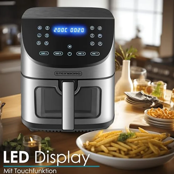 Steinborg Heißluftfritteuse 8 Liter | 4 in 1 Mini Backofen | Air Fryer | 12 Programme | Weiß – Bild 5