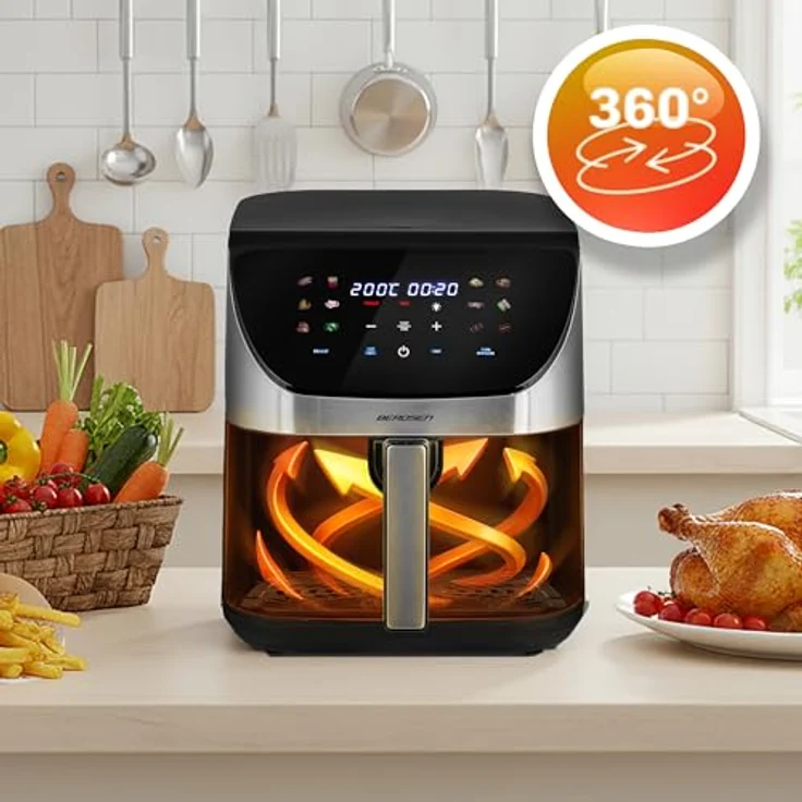 Berdsen Heißluftfritteuse XXL 8L, Airfryer mit Touchscreen, 1700W, 12 Programme, gesund frittieren ohne Fett – Bild 4