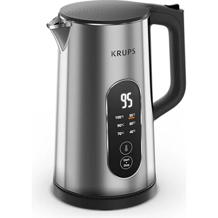 Krups BW871DF0 Wasserkocher, 1,7 Liter, 6 Temperaturen, Echtzeit-Display, Warmhaltefunktion, Edelstahl, Auto-Abschaltung