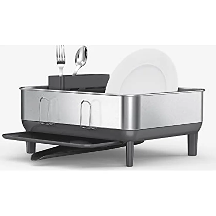Simplehuman Geschirr-Abtropfgestell aus Edelstahl in der Farbe Grau, Maße: 39,4cm x 38cm x 19cm, KT1184DC