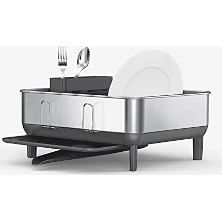 Simplehuman Geschirr-Abtropfgestell aus Edelstahl in der Farbe Grau, Maße: 39,4cm x 38cm x 19cm, KT1184DC – Bild 1