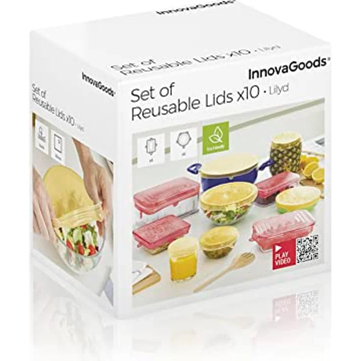 InnovaGoods 10-teiliges Set aus wiederverwendbaren, verstellbaren Küchendeckeln aus Silikon, mehrfarbig, für diverse Behälter – Bild 13