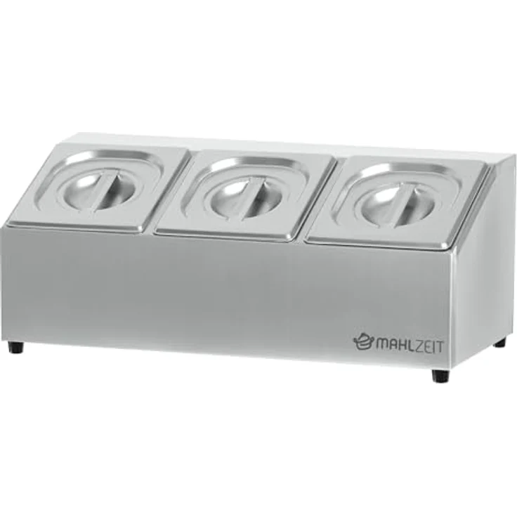 Mahlzeit Edelstahl Zutatenbehälter 3 x 1/6 GN, mit Gummifüßen, 51 x 24,5 x 21,5 cm, für Gastro und Buffet Zubehör – Bild 1