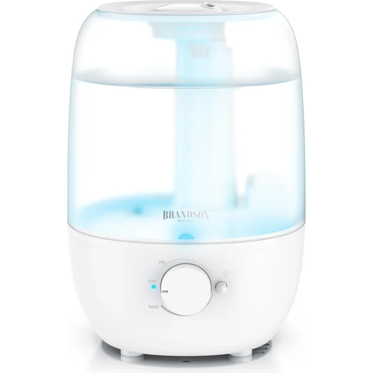 Brandson Luftbefeuchter 2000 ml, Raumbefeuchter mit stufenloser Nebeleinstellung, 7 Farben LED-Farbwechsel, automatische Abschaltung, leise, weiß-transparent