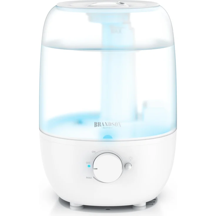 Brandson Luftbefeuchter 2000 ml, Raumbefeuchter mit stufenloser Nebeleinstellung, 7 Farben LED-Farbwechsel, automatische Abschaltung, leise, weiß-transparent