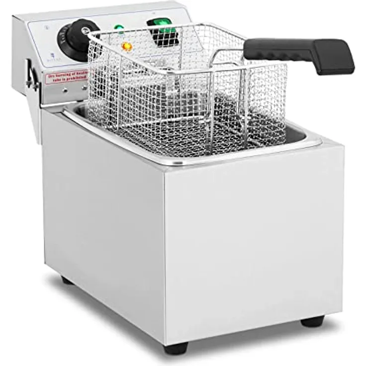 Royal Catering Fritteuse Elektro-Fritteuse RCEF 08EB (8 L, 3.200 W, Temperaturbereich: 50-200 °C, Kaltzone, mit Deckel)