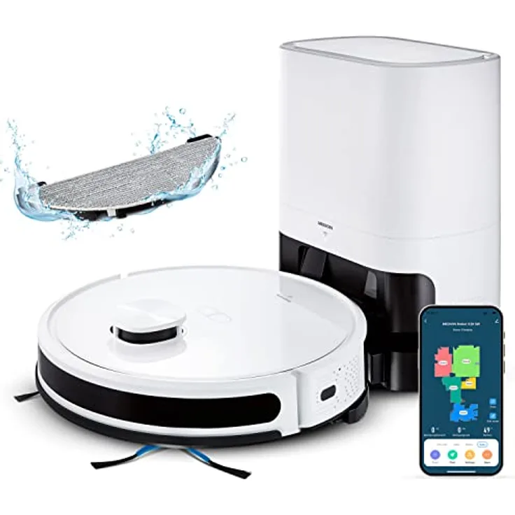 MEDION Saugroboter mit Absaugstation und Wischfunktion X20 SW+ (Lasernavigation, Starke 3000Pa Saugkraft, 2in1 Roboterstaubsauger, präzise Kartenerstellung, Go & No Go Bereiche, mehrere Etagen)