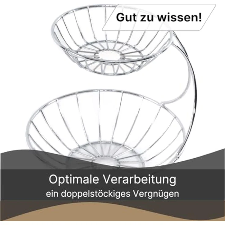 DESIGN DELIGHTS OBST ETAGERE STAGE | 24 cm, Eisen, zweistöckig | Metall Obstständer, Früchteschale, Brotkorb, verchromt – Bild 5