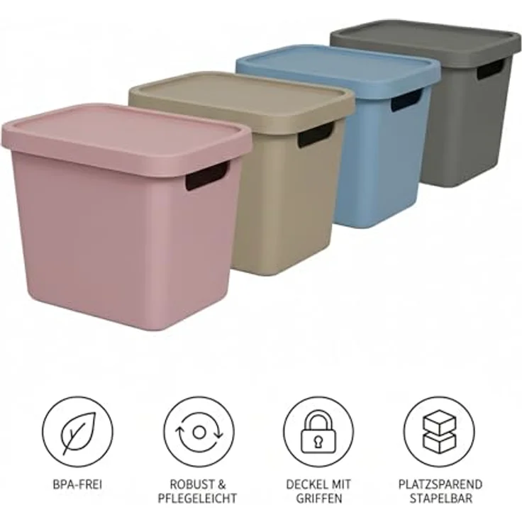 Plastard Aufbewahrungsboxen mit Deckel 12,5L, 4er-Set, Stapelbar, BPA-frei, Grau – Robuste Kunststoffbox für Küche, Bad, Büro, Kinderzimmer – Bild 4
