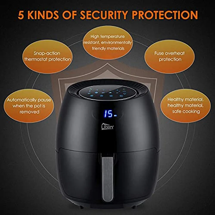 Heißluftfritteuse, Uten 6.5L Airfryer XXL Heissluftfriteuse mit digital LED-Touchscreen, 8 Programmens, Vorheizen&Warmhalten, Abnehmbarem Antihaft-Bratkorb, 1800W – Bild 4
