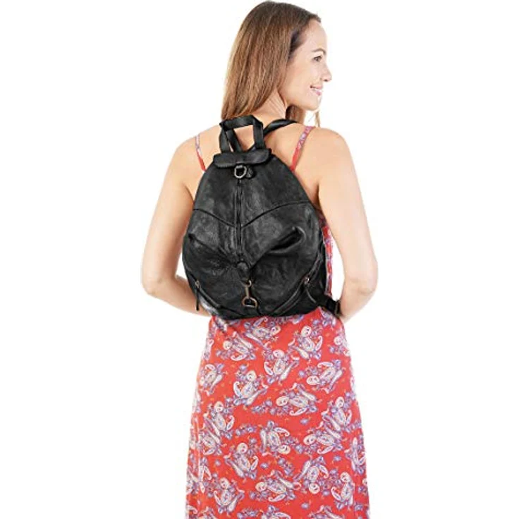 Samantha Look Cityrucksack, echt Leder, Made in Italy, Vintage Design, braun – Bild 2