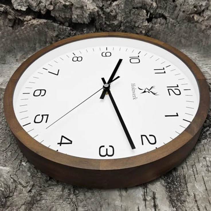 Holzwerk Wanduhr Designer Loft, Quarz Wanduhr aus massivem Fichten-Holz, weiß/grau, lautlos, 30 cm – Bild 5