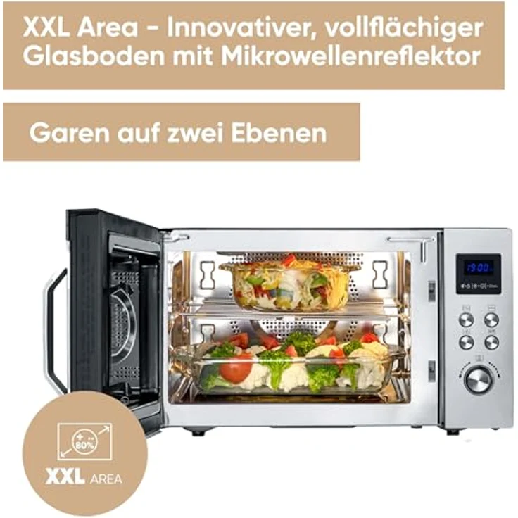 Severin MW 7777 Mikrowelle mit Grill- und Heißluftfunktion, 25 Liter, 900 Watt, Standgerät, 9 Programme, silber – Bild 3
