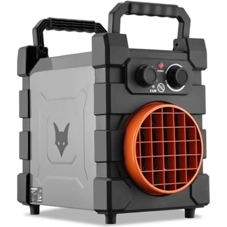 FUXTEC Elektroheizer FX-EH3, Heizlüfter mit 2 Heizstufen 1500W/3000W, stufenlos regelbares Thermostat, IP24, tragbar für Räume bis 90 m² – Bild 1