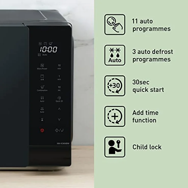 Panasonic NN-K36NBMEPG, Mikrowelle, Grill, 24 Liter, Leistung 900 W, 8 automatische Programme, Kombikochen, Quick 30 Funktion, Schwarz – Bild 5