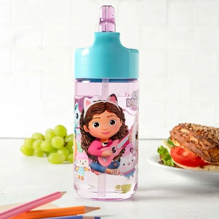 p:os Trinkflasche Gabby's Dollhouse, 430 ml, türkis/lila, für Kinder ab 3 Jahren – Bild 2