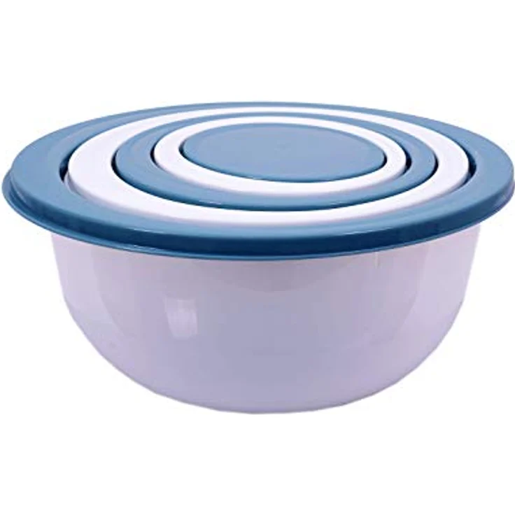 Spetebo Salat Schüssel Set 5-teilig, Kunststoff Kochschüsseln mit Deckel, transparent mit pastellgrünen, pastellblauen und grauen Deckeln, spülmaschinenfest, 0,4 bis 4,4 Liter – Bild 5