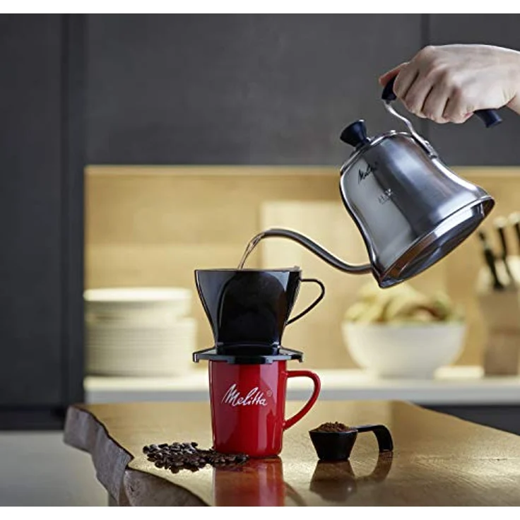 Melitta Kaffee-Set, Kaffeehalter für Filtertüten und Porzellan-Tasse, Kaffeefilter 1x2 Standard, Kunststoff und Porzellan, Schwarz und Rot, 217915 – Bild 5