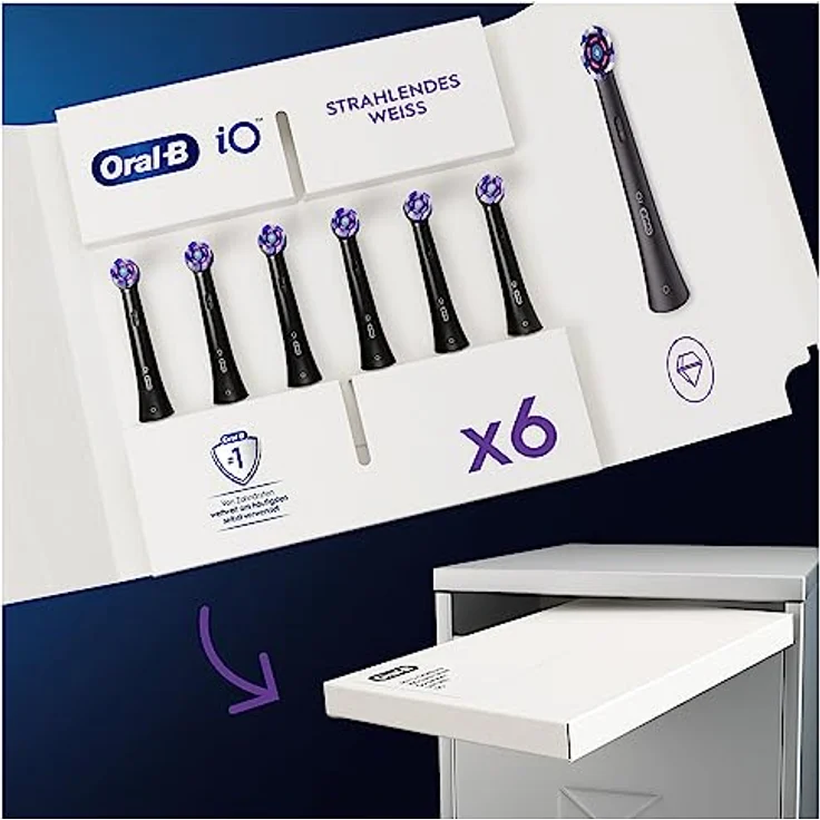 Oral-B iO Strahlendes Weiss Aufsteckbürsten für elektrische Zahnbürste, 6 Stück, Zahnreinigung, Zahnbürstenaufsatz für Oral-B Zahnbürsten, briefkastenfähige Verpackung, Made in Germany, schwarz – Bild 2