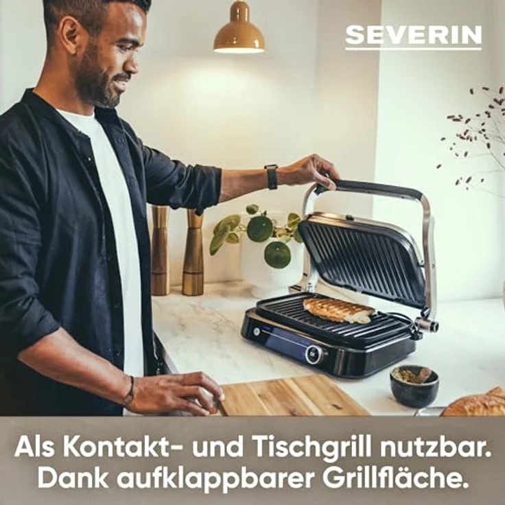 SEVERIN SEVINI PRO Kontaktgrill für Sandwiches, Steak und als Panini Grill, antihaftbeschichtet, 7 Automatikprogramme, 1800 W, schwarz/silber – Bild 3