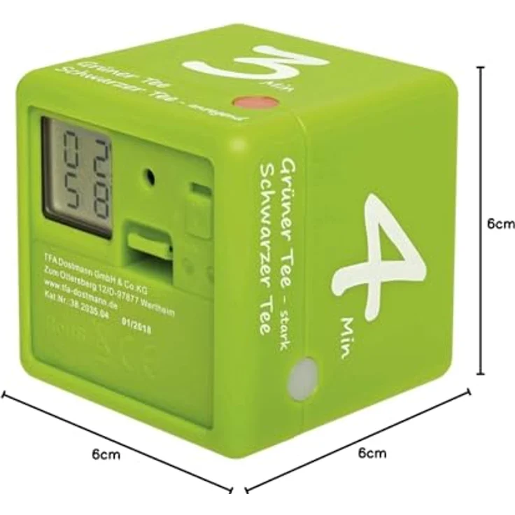 TFA Dostmann Tee-Timer Cube Timer Grün digital, Eieruhr mit festen Ablaufzeiten – Bild 5