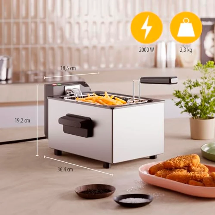 Tristar Edelstahl-Fritteuse FR-9326, 3L Kapazität, Temperaturregelung bis 190°C, Kaltzone, Cool-Touch-Gehäuse, spülmaschinengeeignete Teile, einfach zu reinigen – Bild 2