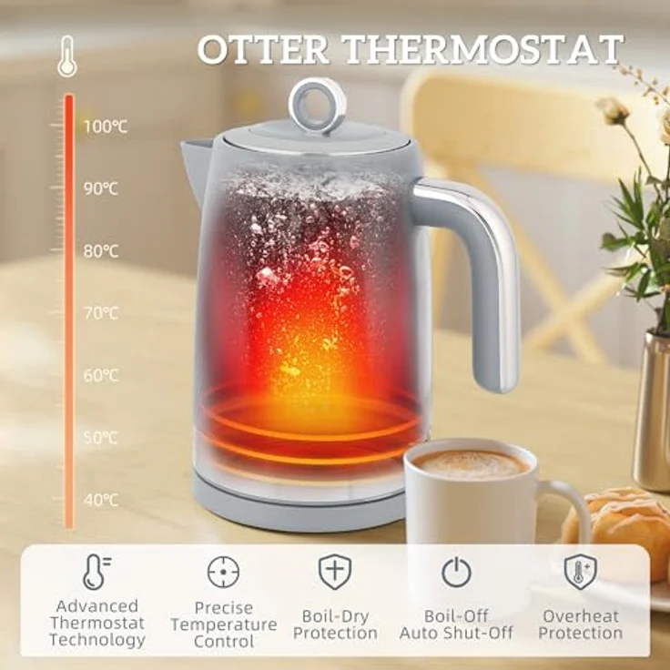 HOMCOM Wasserkocher Toaster Set, 1,7L Wasserkocher 2200W und 4-Scheiben Toaster in Mattgrau mit polierten Akzenten – Bild 5