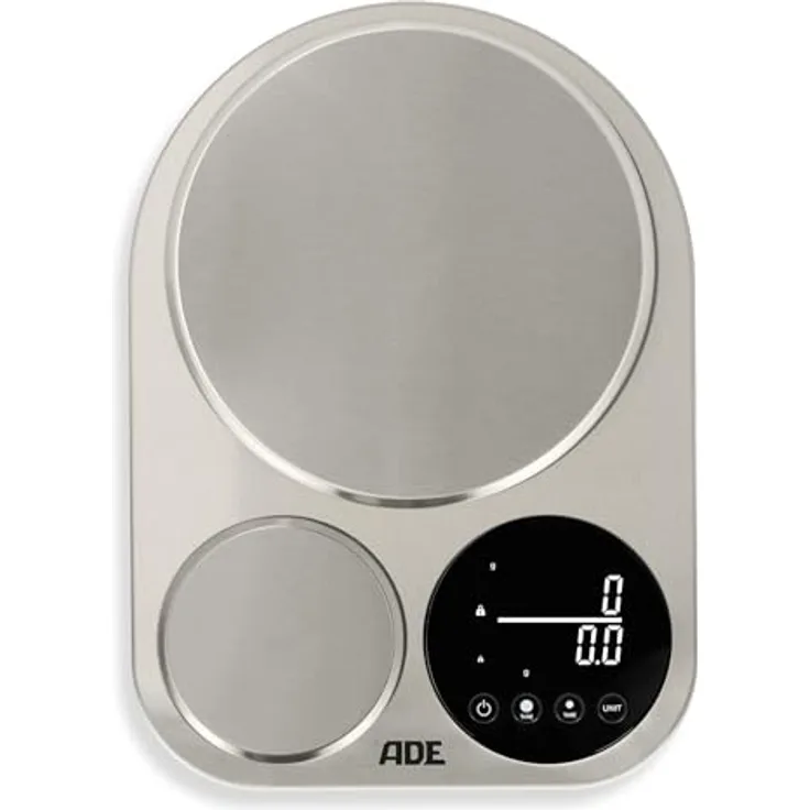 ADE Küchenwaage digital 5kg/1g & 500g/0,1g, duale Präzisionswaage mit Edelstahloberfläche, ideal zum Brot backen und Kaffeewaage