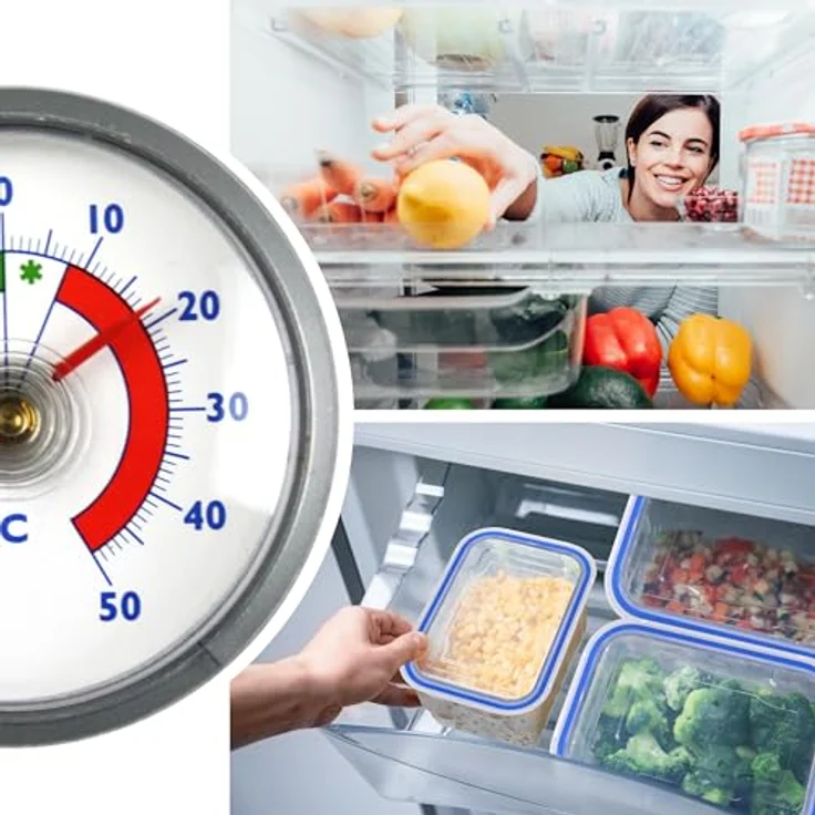 Lantelme Kühlschrankthermometer Set, 3 Stück Bimetall Analog, selbstklebend, Temperatur -50°C bis +50°C, grau für Kühlschrank und Gefrierschrank – Bild 3