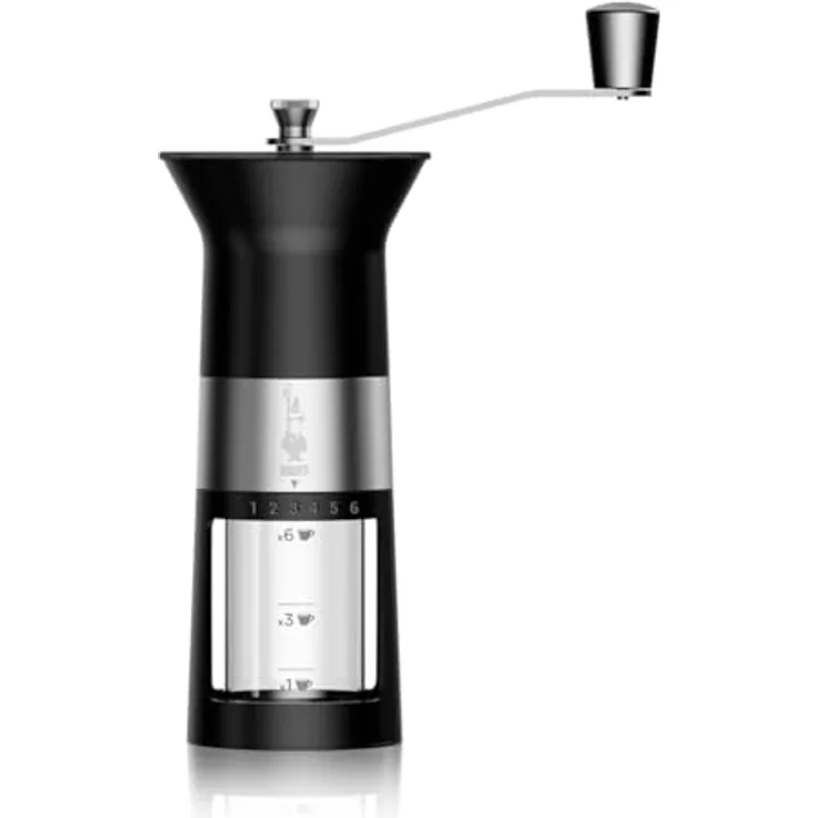Bialetti Manuelle Kaffeemühle, Edelstahl, Mattschwarz, mit 6 Mahleinstellungen