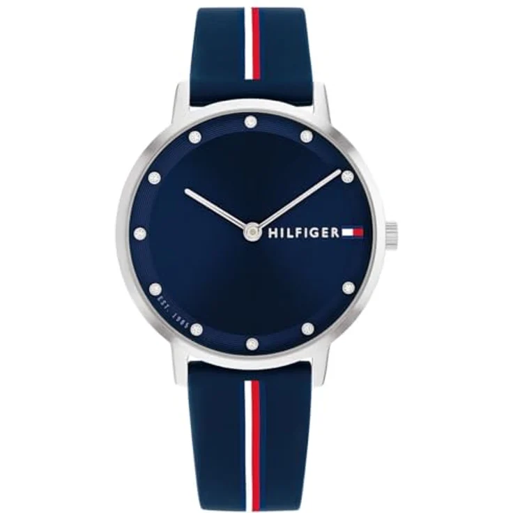Tommy Hilfiger Zwei-Zeiger-Quarzwerk-Uhr für Damen, 34mm Edelstahlgehäuse, Blaues Zifferblatt mit Kristallindizes, Blaues Silikonarmband, 3 ATM wasserdicht - 1782736 – Bild 1