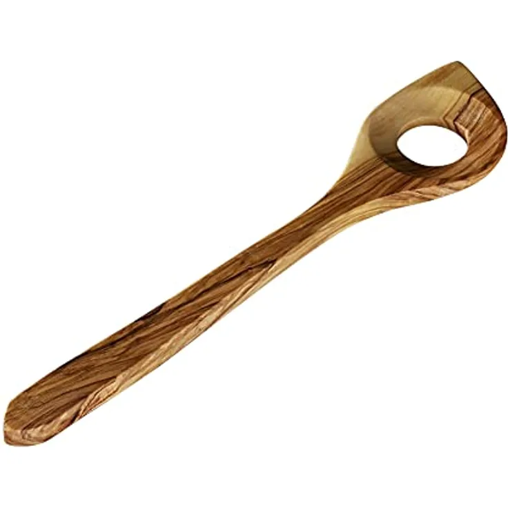 cilio Kochlöffel "Toscana" aus Olivenholz | Holzlöffel mit Loch | Braun | 30 cm | aus Handarbeit | mit Sonnenblumenöl behandelt | Kochlöffel Holz | Holz Kochutensilien | Besteck Holz