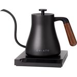 CHiATO flowPLAY Gooseneck Wasserkocher, elektrischer Wasserkocher mit 0,6 l Fassungsvermögen, Schwarz, Temperaturregelung 40-100 °C, 360° drehbarer Sockel, Überhitzungs- und Trockengehschutz