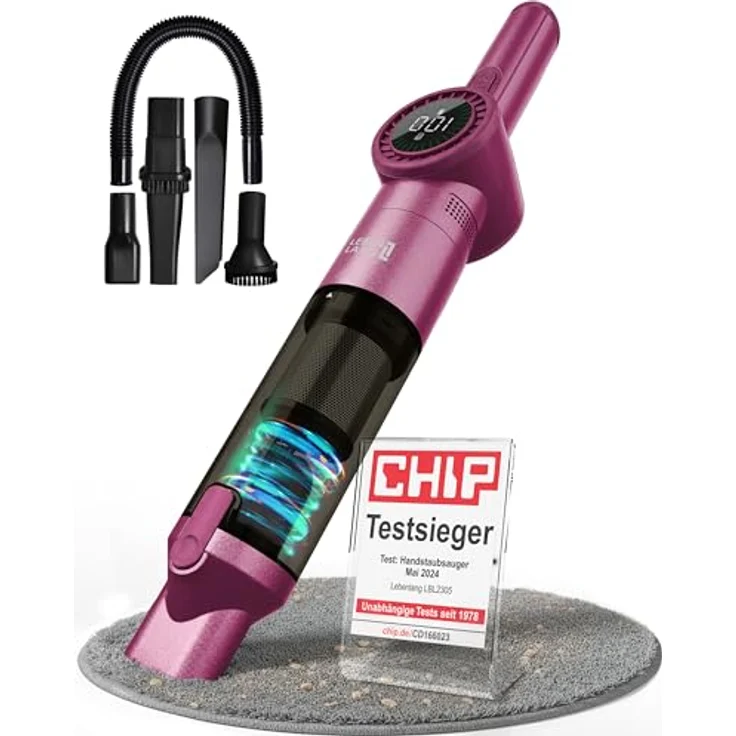 Lebenlang Akku-Handstaubsauger Kompakt, Beutellos, 17000PA Saugleistung, 2 Modi und LED-Display, pink – Bild 1
