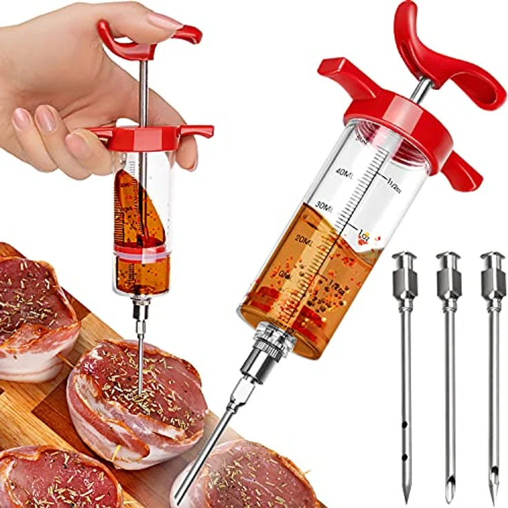Ruhhy Fleischspritze-Set Marinadenspritze 50ml mit 3 Edelstahl-Fleischnadeln zum Pökeln für Rinder- und Schweinebraten, BBQ Smoker Zubehör – Bild 1
