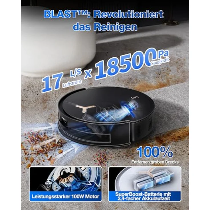 ECOVACS DEEBOT T50 MAX PRO OMNI Gen2, Nass-Trocken-Saugroboter mit BLAST Saugtechnologie, dToF LiDAR-System, ZeroTangle 2.0 und All-in-One OMNI-Station, mit Beutel – Bild 2