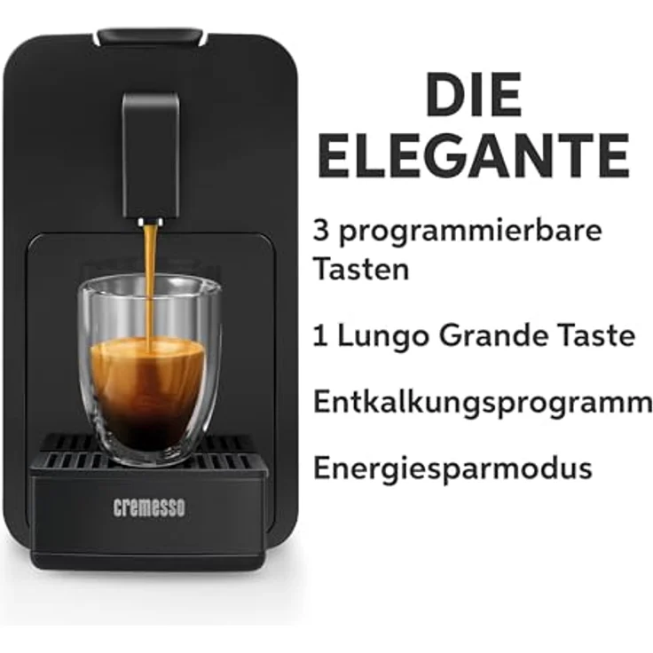 Cremesso Kaffeekapselautomat Viva Elegante - Volca, schwarze Kapselmaschine mit Lungo Grande Funktion, Energiesparmodus und Aroma-Vorbrühpause – Bild 6