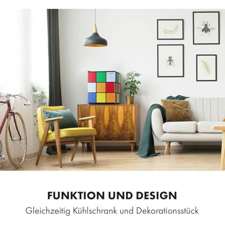 Klarstein Solve Mini-Kühlschrank, 48 Liter, thermoelektrisches Kühlsystem, 0 bis 10 °C Kühlung, Rubik-Würfel-Design, schwarz/bunt – Bild 5
