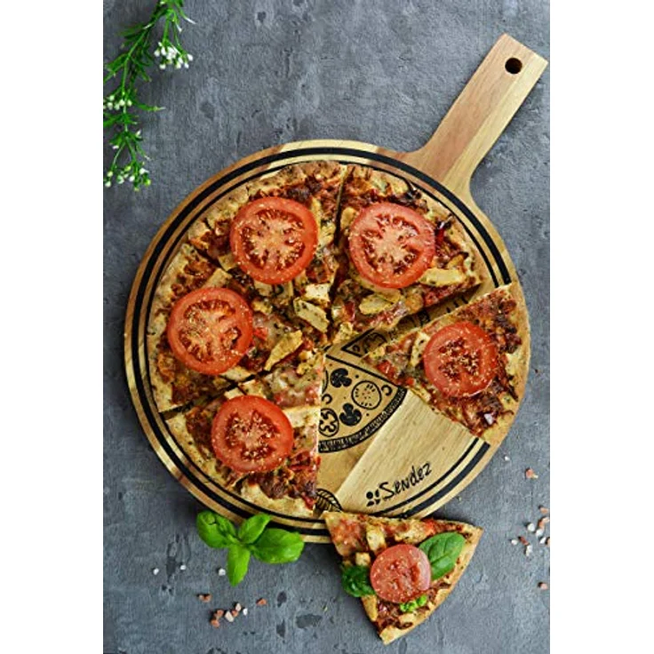 Pizzabrett mit Griff und Aufdruck 30cm Holzbrett Vesperbrett Käsebrett Wurstplatte Pizzateller – Bild 3