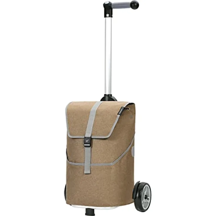 Andersen Shopper Unus Alu höhenverstellbar mit Kugellagerrad Ø 17 cm und 36 Liter Tasche Mikkel mit Kühlfach beige